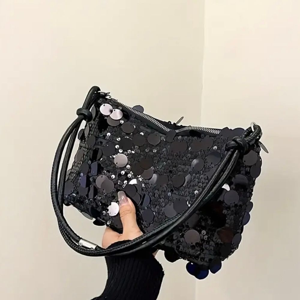 Black Sequins Shoulder Bag